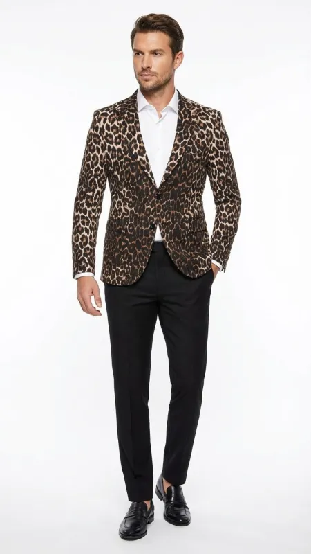 Menâ€™s Leopard Print Blazer â€“ Slim Fit Statement Jacket for Evening, Party, and Fashion Wear sold by Alberto Nardoni