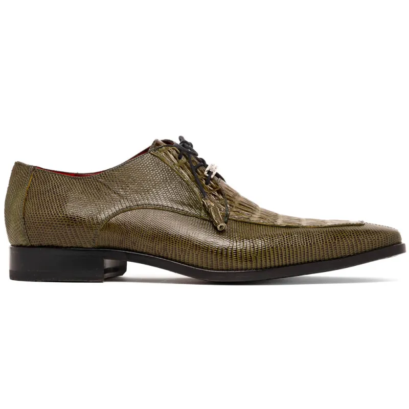 Marco Di Milano Merida Olive Green Lizard & Caiman Crocodile Oxfords Shoes sold by Alberto Nardoni