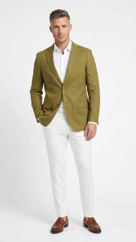 Menâ€™s Olive Green Blazer Sport Coat â€“ Linen Fabric Summer in pistachio sage green sold by Alberto Nardoni