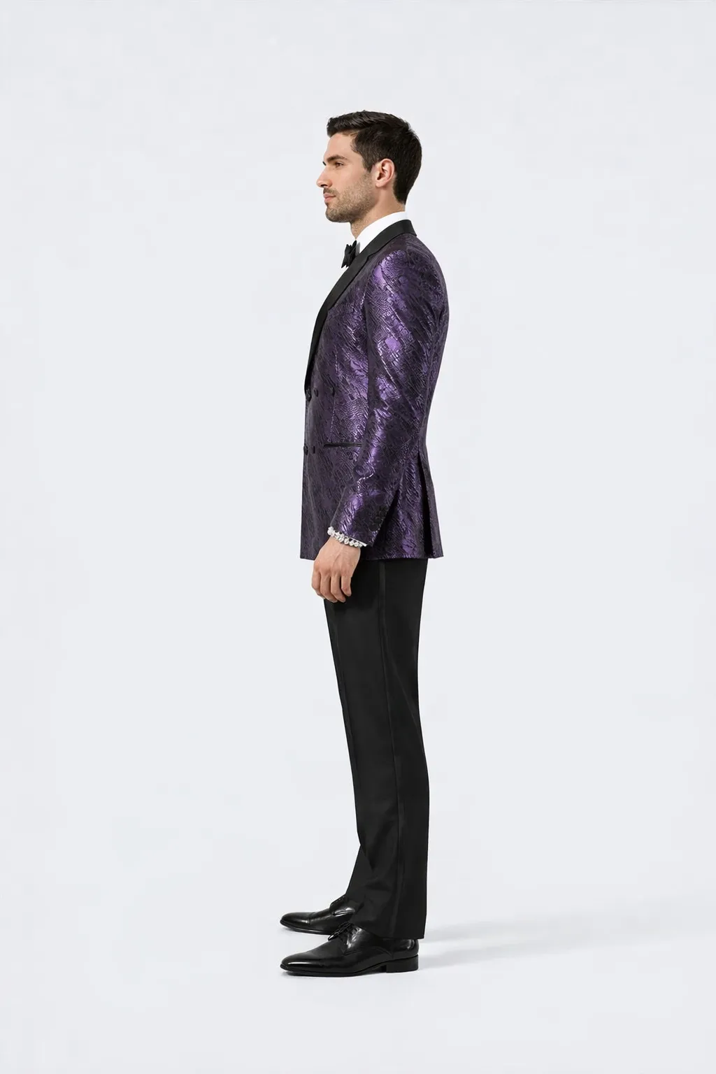 Mens Formal Purple Jacquard Tuxedo Jacket with Black Satin Peak Lapel sold by Alberto Nardoni product image thumbnail 4
