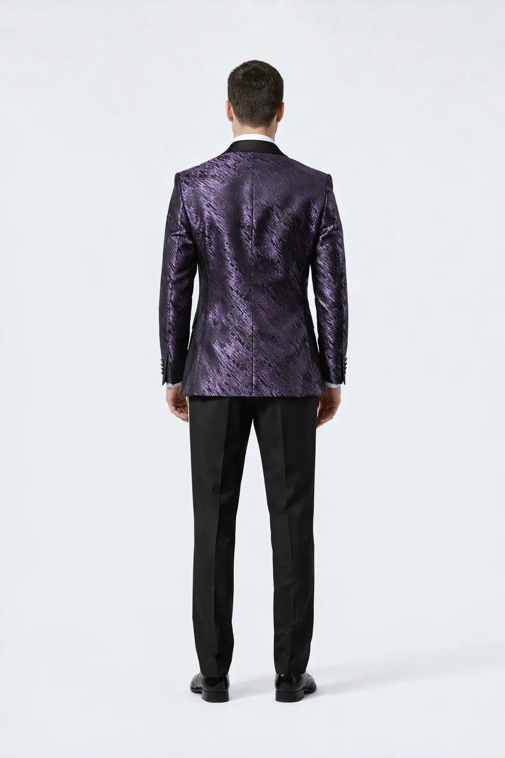Mens Formal Purple Jacquard Tuxedo Jacket with Black Satin Peak Lapel sold by Alberto Nardoni product image thumbnail 5
