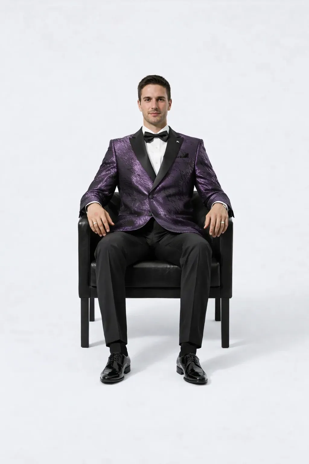 Mens Formal Purple Jacquard Tuxedo Jacket with Black Satin Peak Lapel sold by Alberto Nardoni product image thumbnail 2