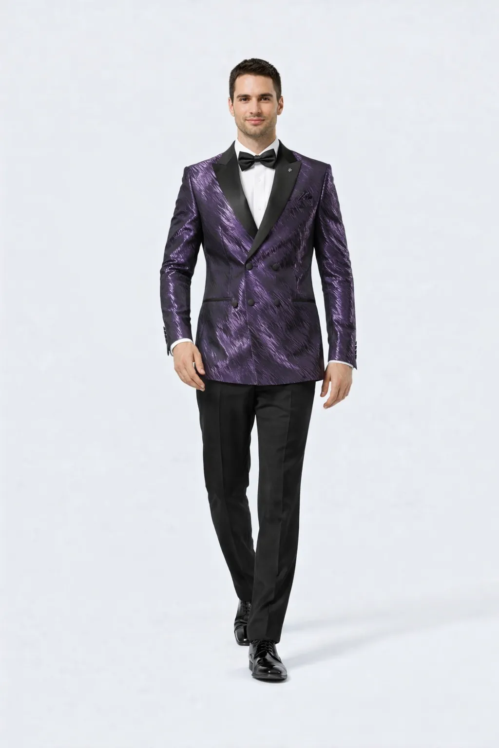 Mens Formal Purple Jacquard Tuxedo Jacket with Black Satin Peak Lapel sold by Alberto Nardoni product image thumbnail 3