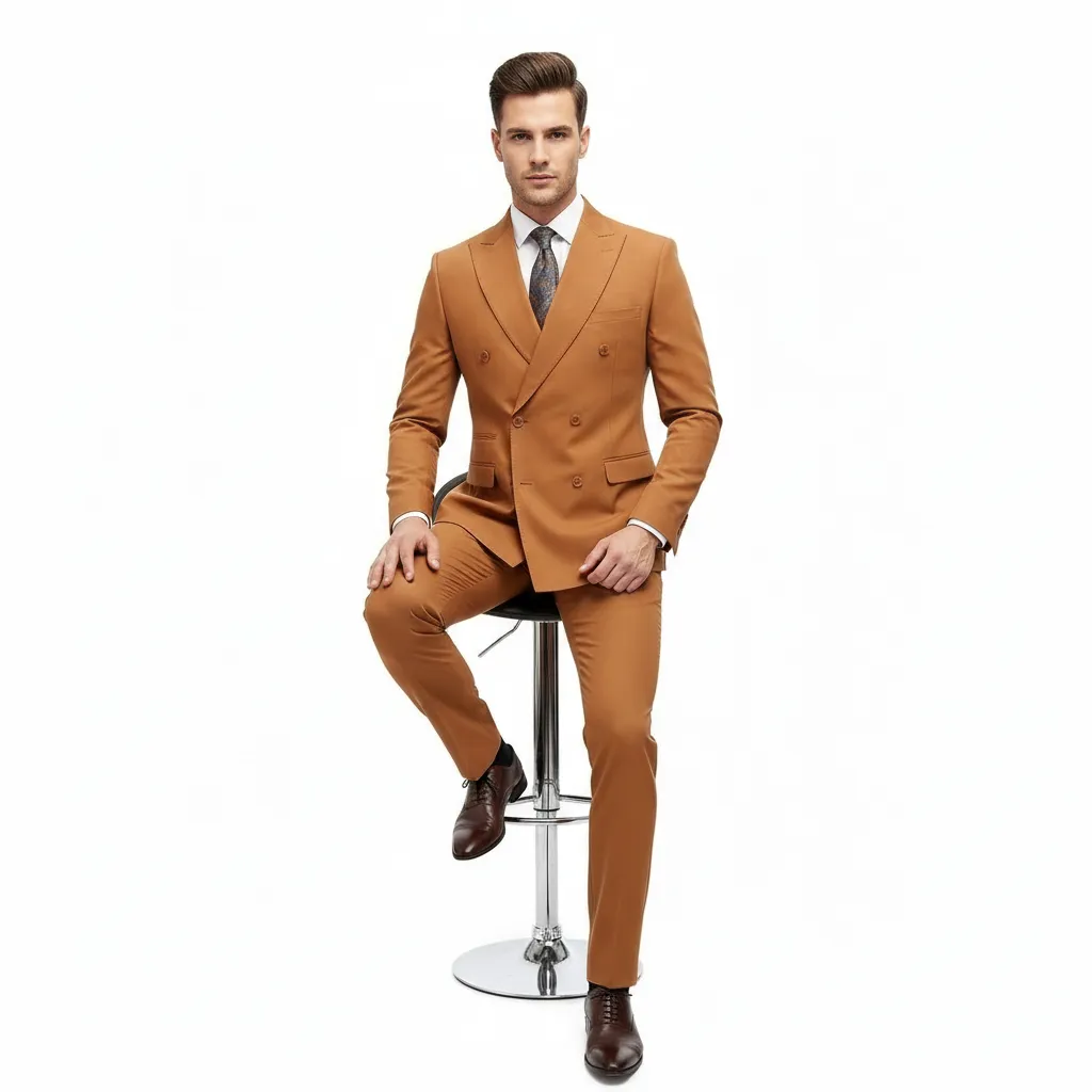 Mens Vitali Brand Rustish Orange Brown Copper Color Double Breasted Slim Fit Suit sold by Alberto Nardoni product image thumbnail 4