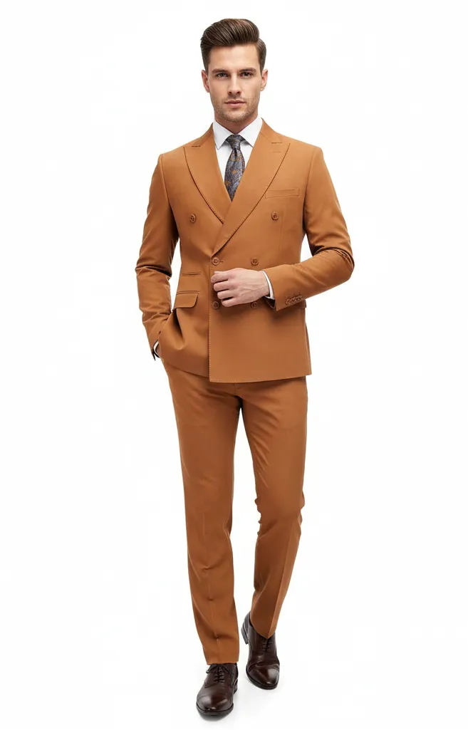 Mens Vitali Brand Rustish Orange Brown Copper Color Double Breasted Slim Fit Suit sold by Alberto Nardoni