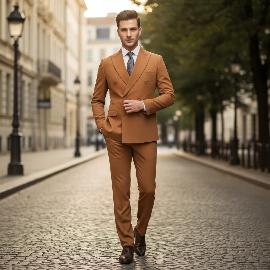 Mens Vitali Brand Rustish Orange Brown Copper Color Double Breasted Slim Fit Suit sold by Alberto Nardoni product image thumbnail 5