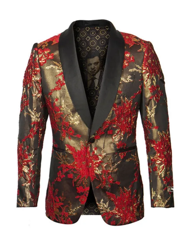 Mens Empire Shawl Blazer in Red & Gold made by Alberto Nardoni