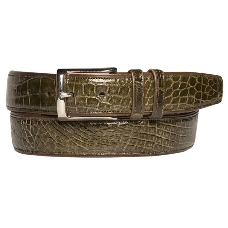 Mezlan Genuine Alligator Belt Olive (AO7907) sold by Alberto Nardoni