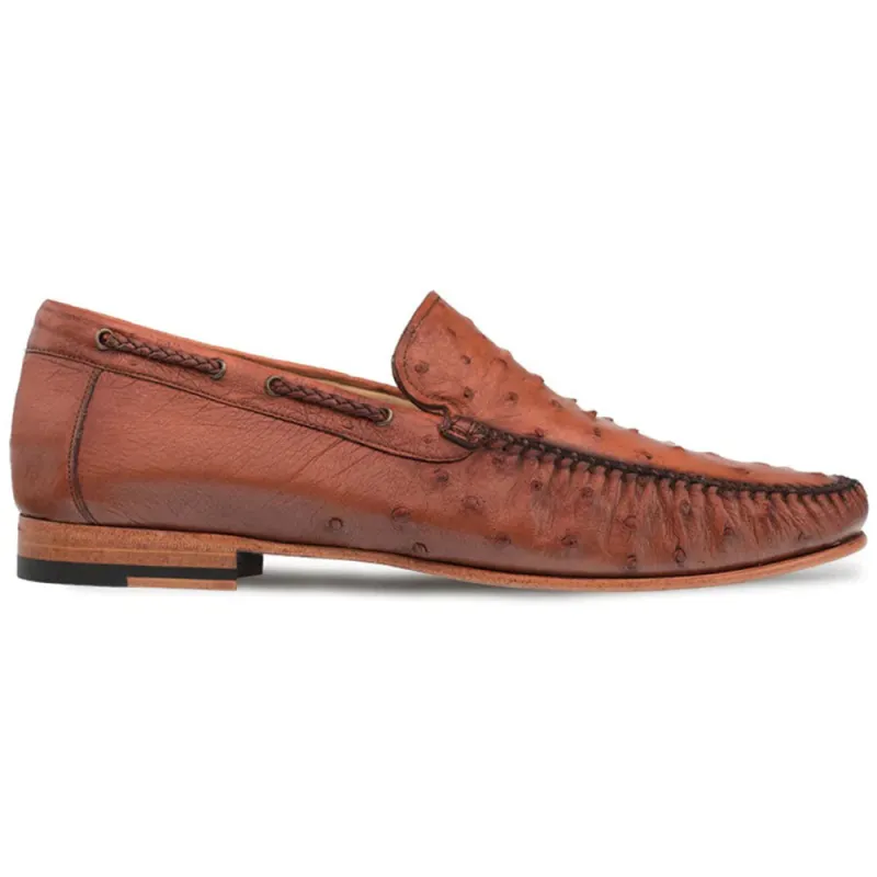 Mezlan Ostrich Dress Moccasin Brandy (RX612) sold by Alberto Nardoni