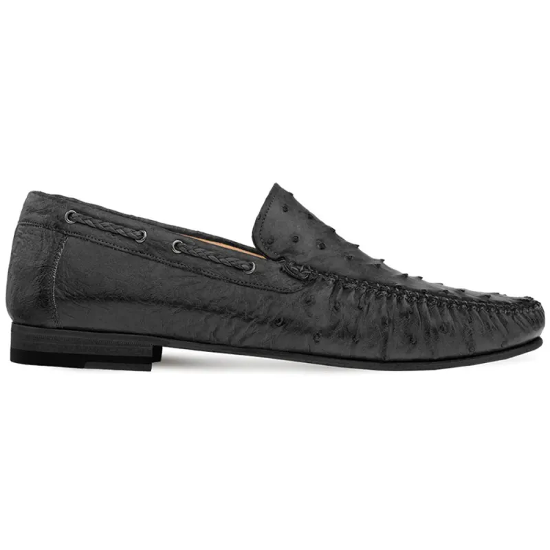 Mezlan Ostrich Dress Moccasin Black (RX612) sold by Alberto Nardoni