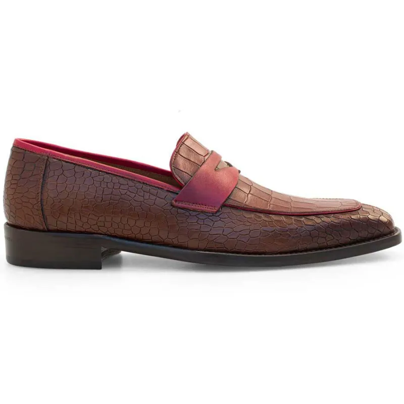 Mezlan Croco Embossed Penny Loafer Burgundy / Dark Cognac (21081) sold by Alberto Nardoni