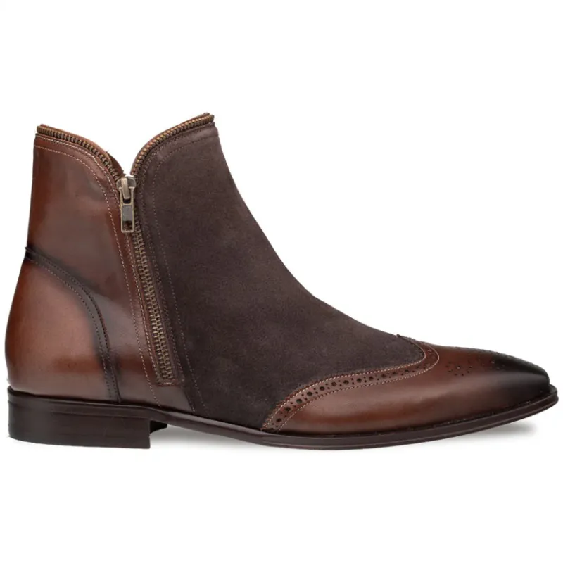 Mezlan Camilleri Calf / Suede Zip Boot Brown (21343) sold by Alberto Nardoni