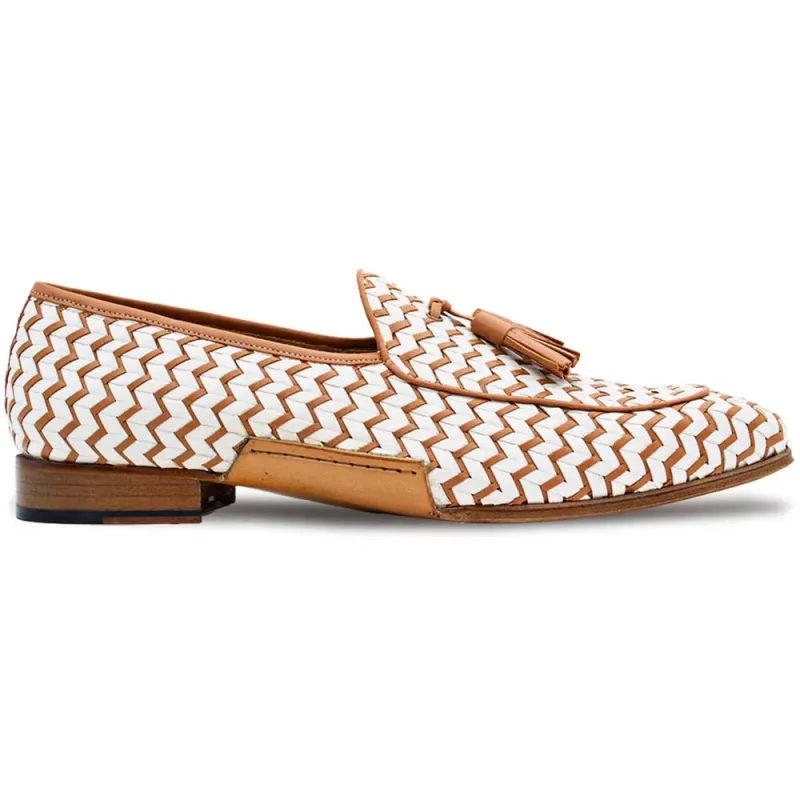 Mezlan Sants Woven Two-Tone Tassel Loafer Bone / Camel (21537) sold by Alberto Nardoni