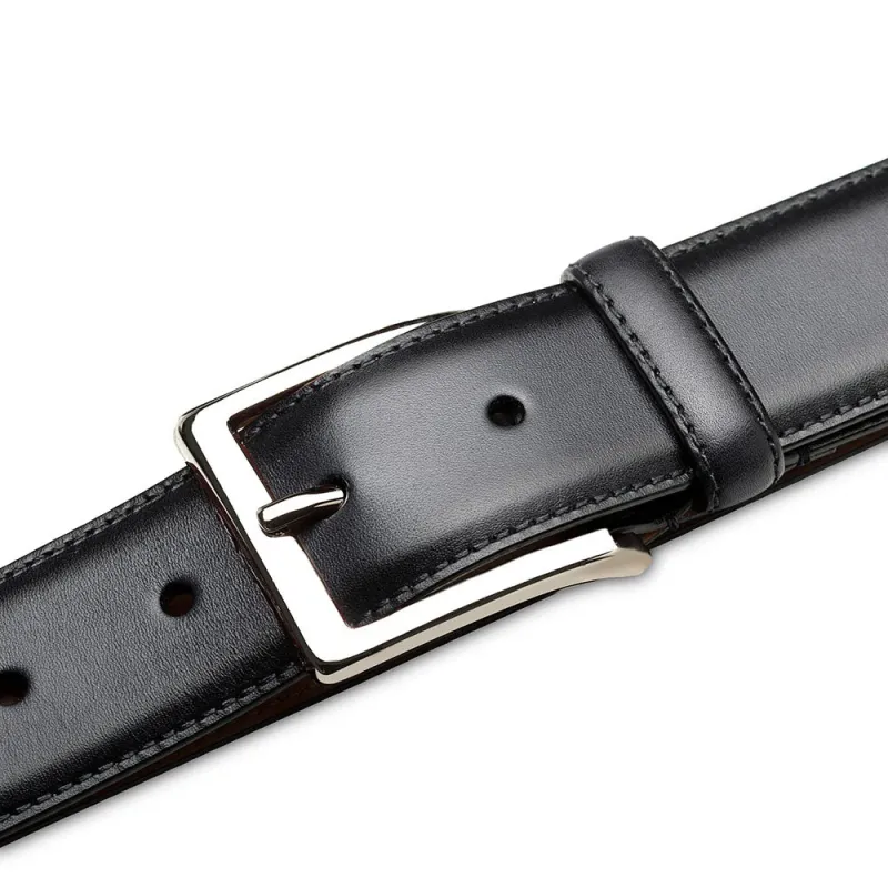 Mezlan Classic Calfskin Patina Belt Black sold by Alberto Nardoni