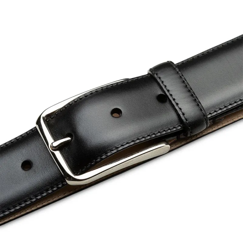 Mezlan Center-Piped Calfskin Belt Black made by Mezlan