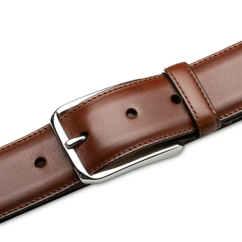 Mezlan Center-Piped Calfskin Belt Cognac made by Mezlan