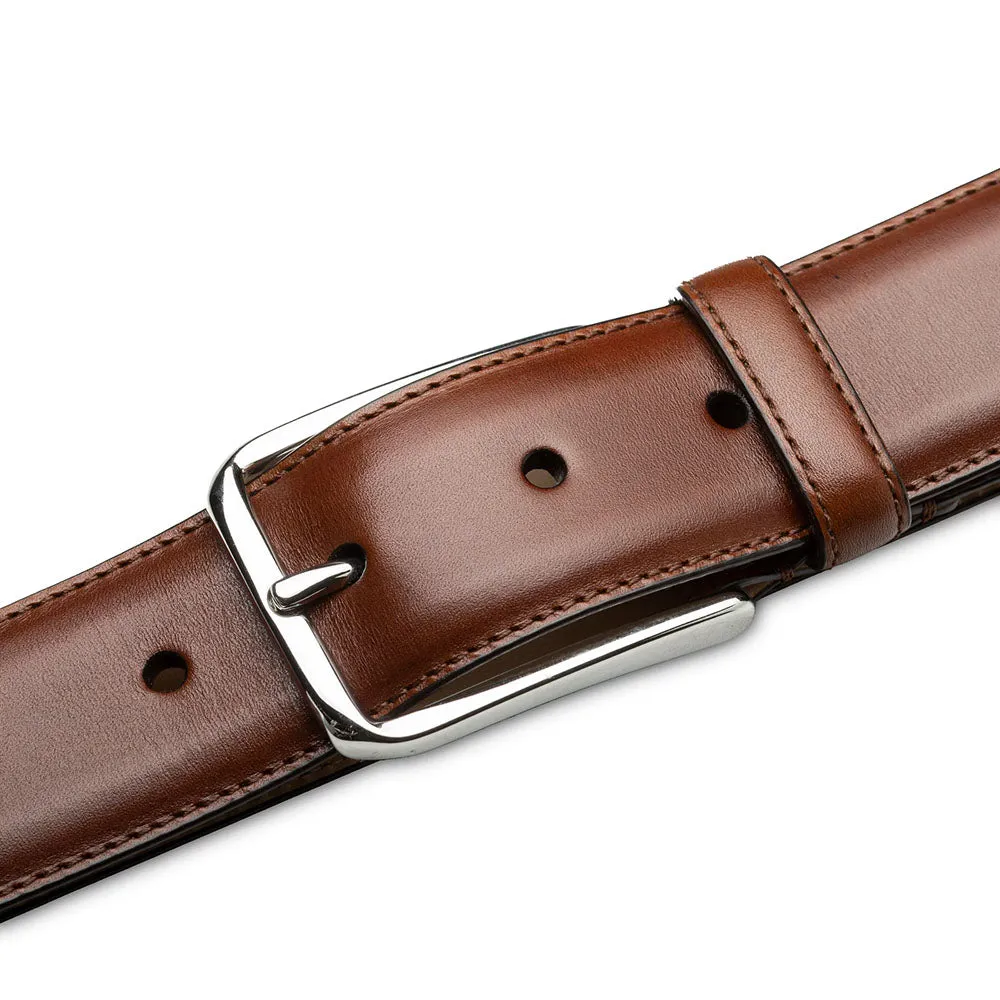 Mezlan Center-Piped Calfskin Belt Cognac sold by Alberto Nardoni