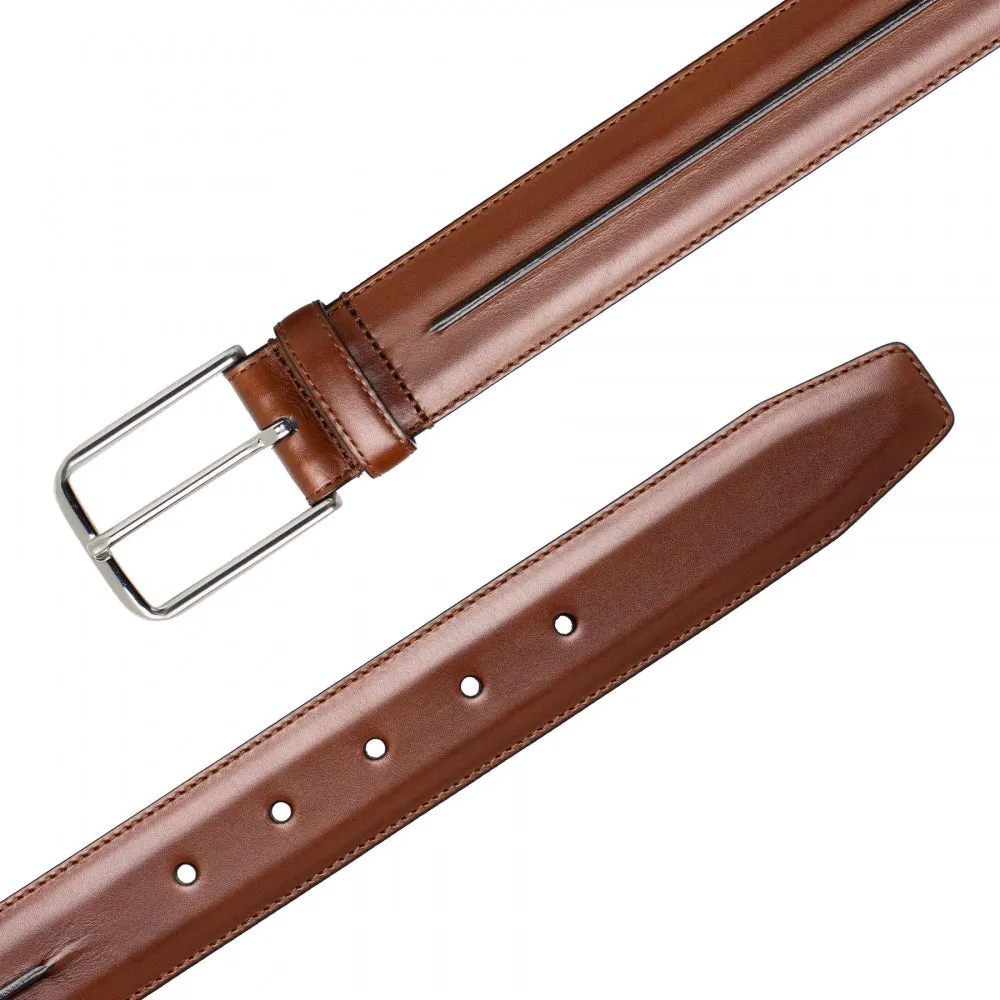 Mezlan Center-Piped Calfskin Belt Cognac sold by Alberto Nardoni product image thumbnail 2