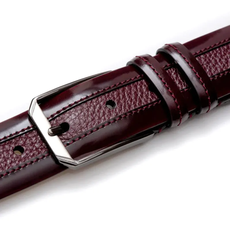 Mezlan Leather & Deerskin Belt Burgundy (AO11113) sold by Alberto Nardoni