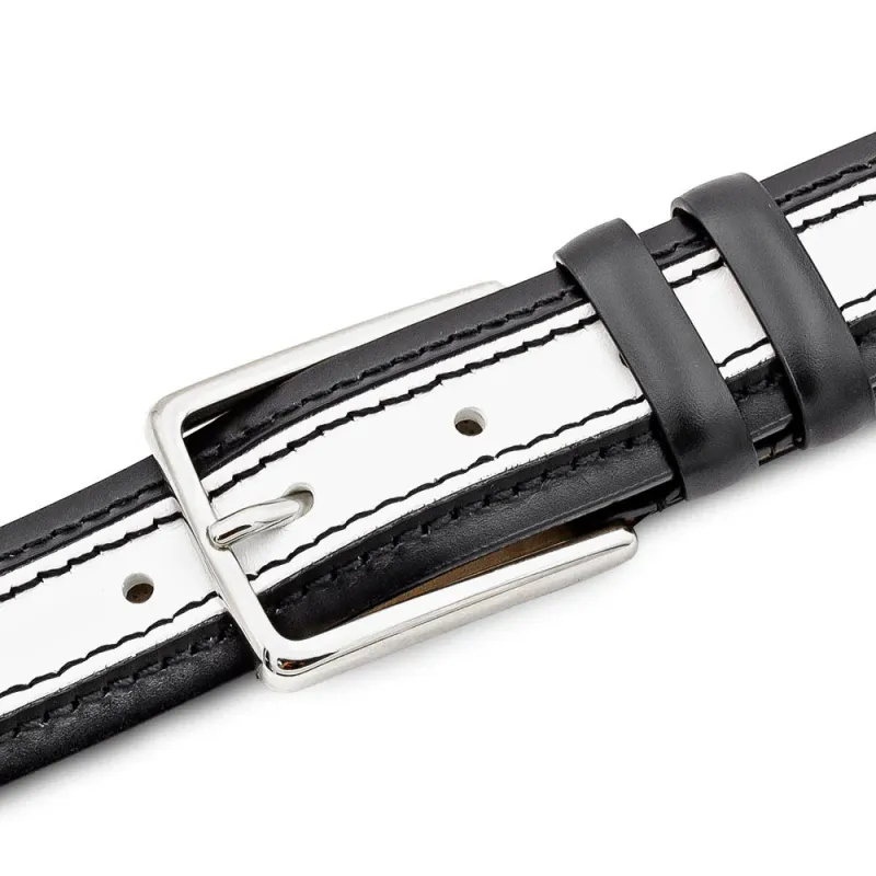 Mezlan Two-Tone Leather Belt Black / White (AO11670) made by Mezlan