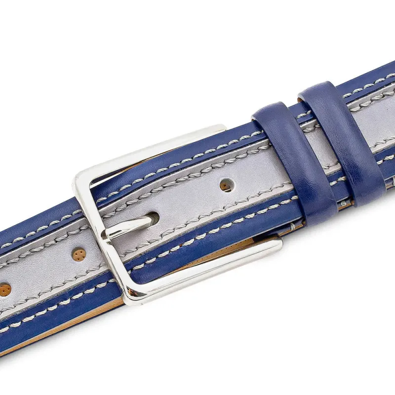 Mezlan Two-Tone Leather Belt Blue / Grey (AO11670) made by Mezlan