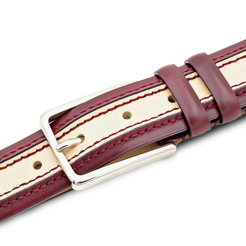 Mezlan Two-Tone Leather Belt Red / Bone (AO11670) made by Mezlan