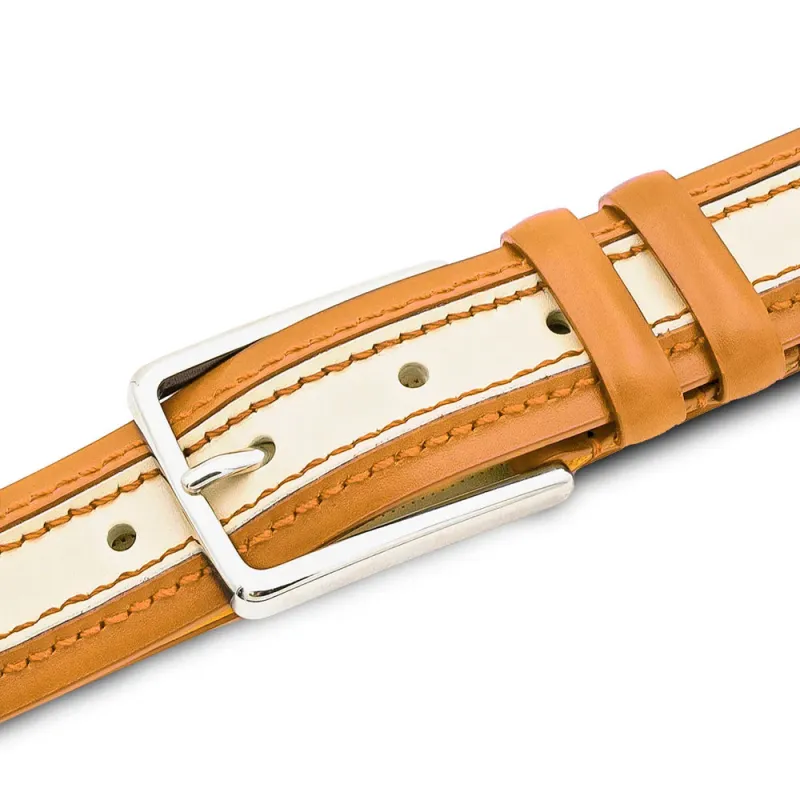 Mezlan Two-Tone Leather Belt Camel / Bone (AO11670) made by Mezlan