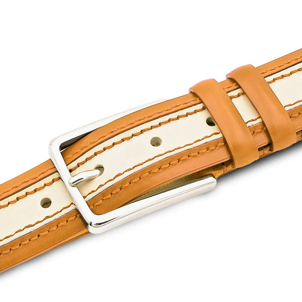 Mezlan Two-Tone Leather Belt Camel / Bone (AO11670) sold by Alberto Nardoni