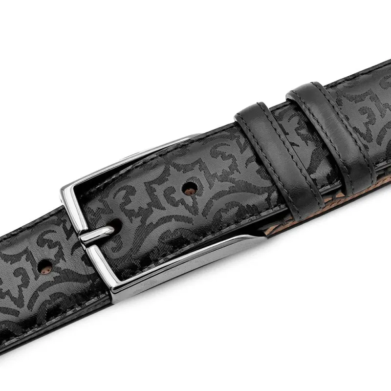 Mezlan Laser Print Calfskin Belt Black sold by Alberto Nardoni
