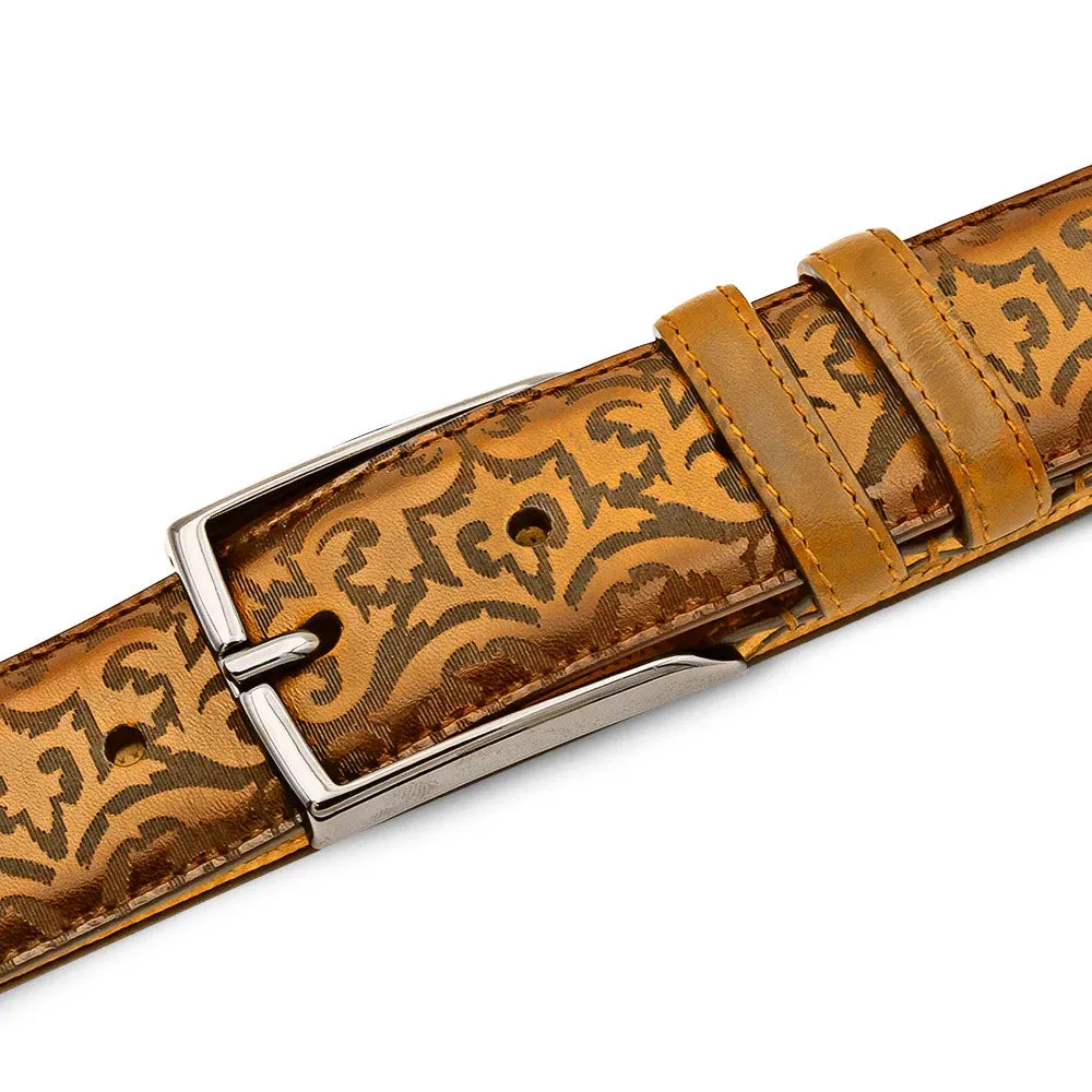 Mezlan Laser Print Calfskin Belt Camel sold by Alberto Nardoni