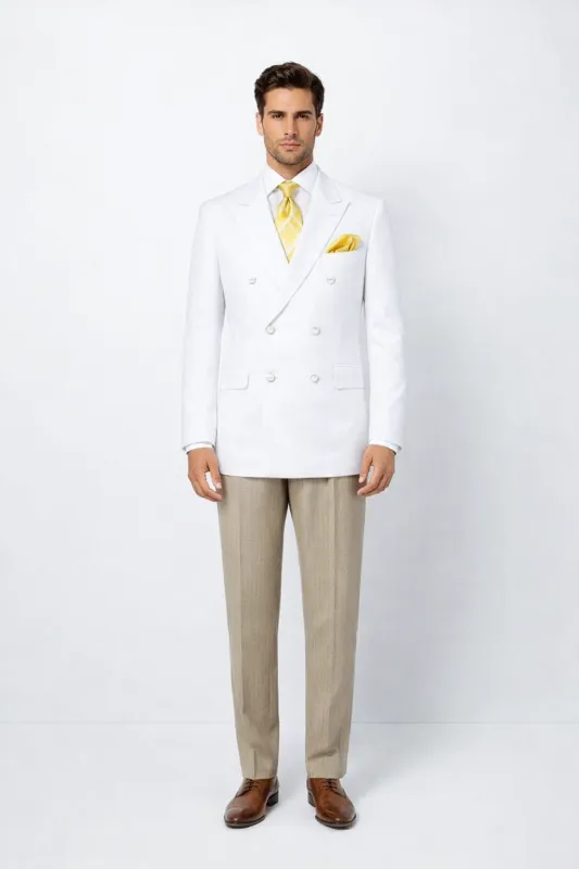 Elegant Mens Double Breasted Blazer in White | Classic Fit Suit Jacket made by Alberto Nardoni