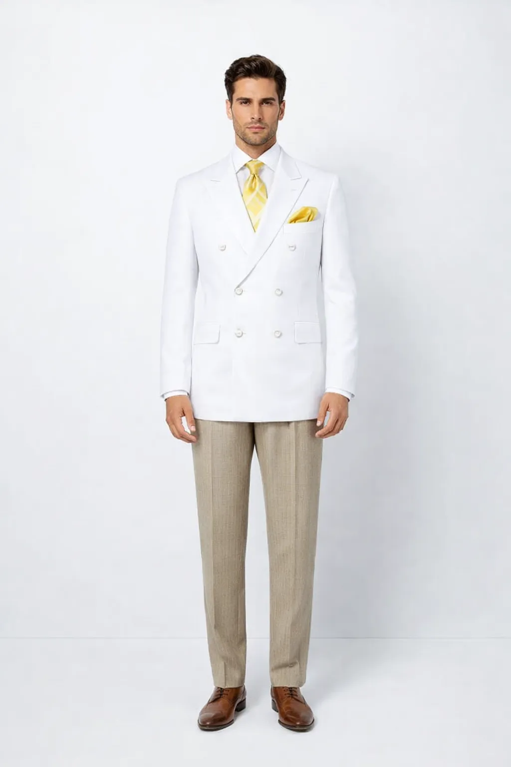 Elegant Mens Double Breasted Blazer in White | Classic Fit Suit Jacket sold by Alberto Nardoni