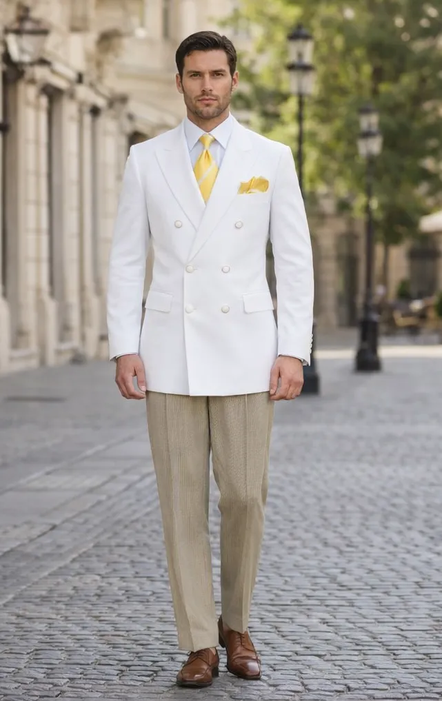 Elegant Mens Double Breasted Blazer in White | Classic Fit Suit Jacket sold by Alberto Nardoni product image thumbnail 5
