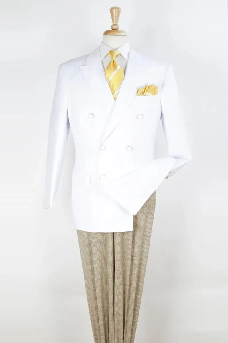 Elegant Mens Double Breasted Blazer in White | Classic Fit Suit Jacket sold by Alberto Nardoni product image thumbnail 2