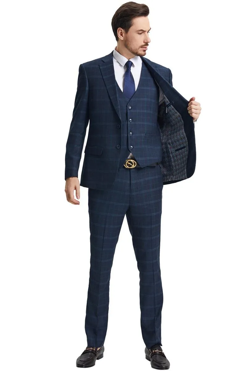 Men's Stacy Adams Vested Modern Fit Windowpane Plaid Suit in Navy Blue sold by Alberto Nardoni product image thumbnail 4