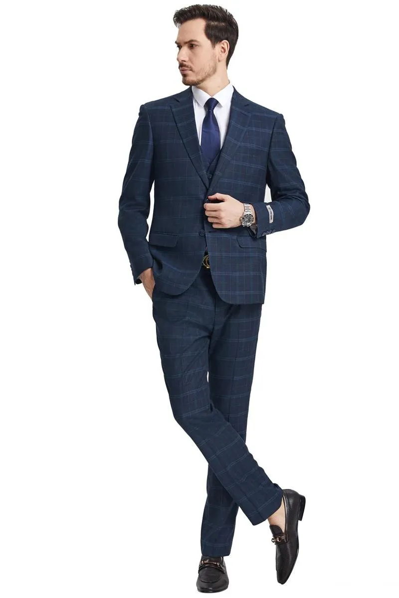 Men's Stacy Adams Vested Modern Fit Windowpane Plaid Suit in Navy Blue sold by Alberto Nardoni product image thumbnail 2