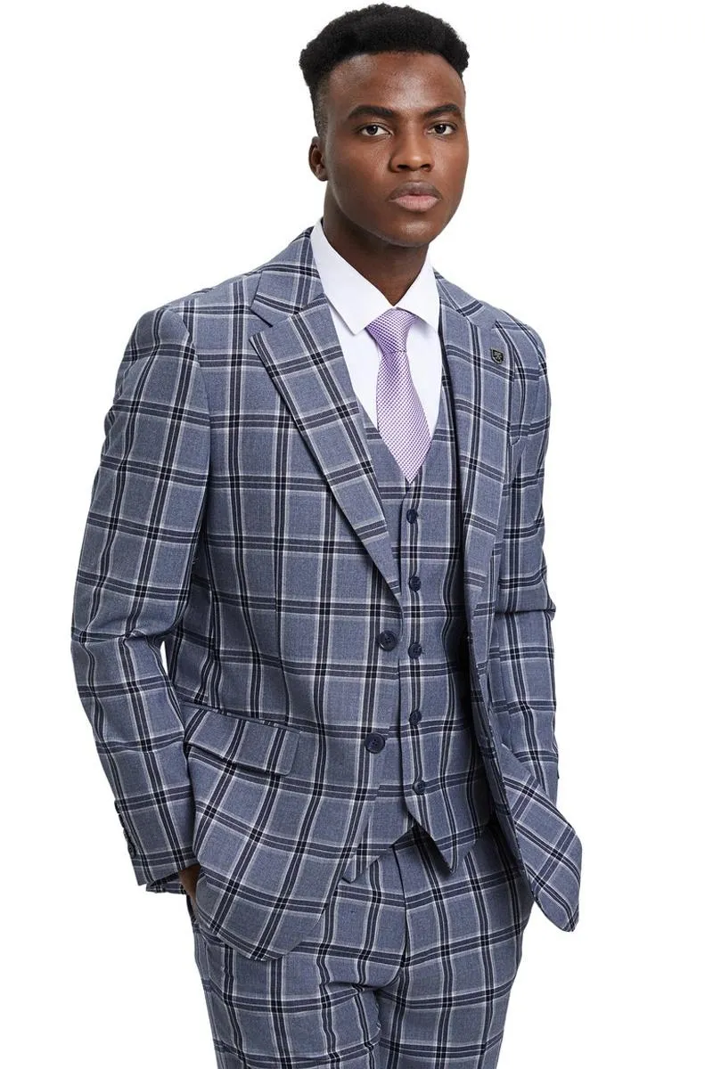 Men's Stacy Adams Two Button Vested Glen Plaid Check Suit in Grey sold by Alberto Nardoni product image thumbnail 3