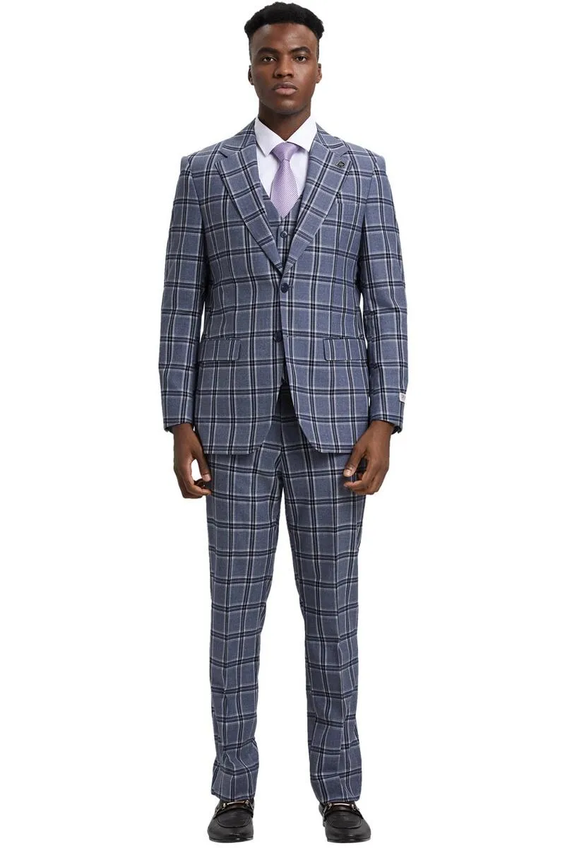 Men's Stacy Adams Two Button Vested Glen Plaid Check Suit in Grey sold by Alberto Nardoni product image thumbnail 2