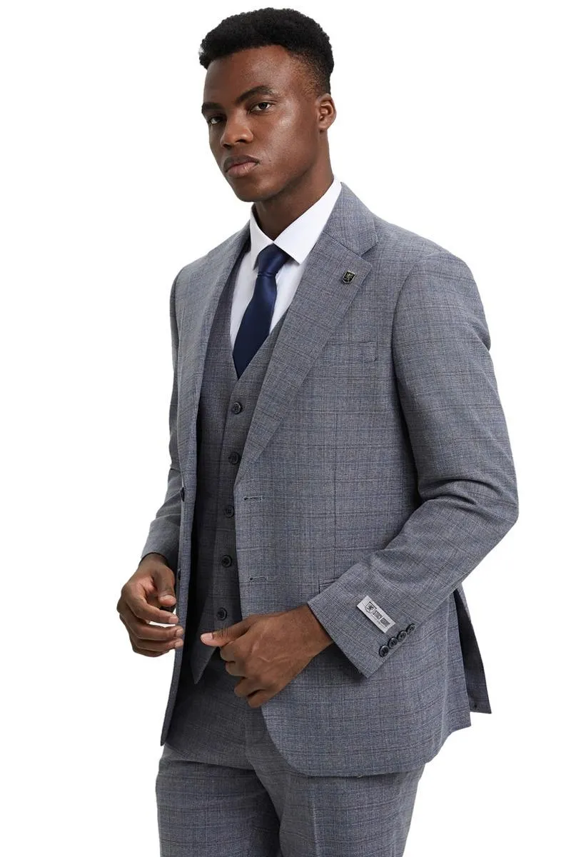 Men's Stacy Adams Modern Fit Vested Suit in Light Grey Micro Check Plaid sold by Alberto Nardoni product image thumbnail 5