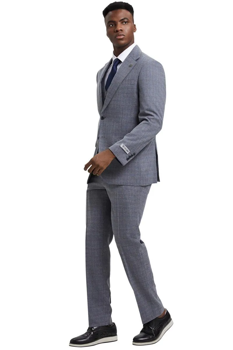 Men's Stacy Adams Modern Fit Vested Suit in Light Grey Micro Check Plaid sold by Alberto Nardoni product image thumbnail 3
