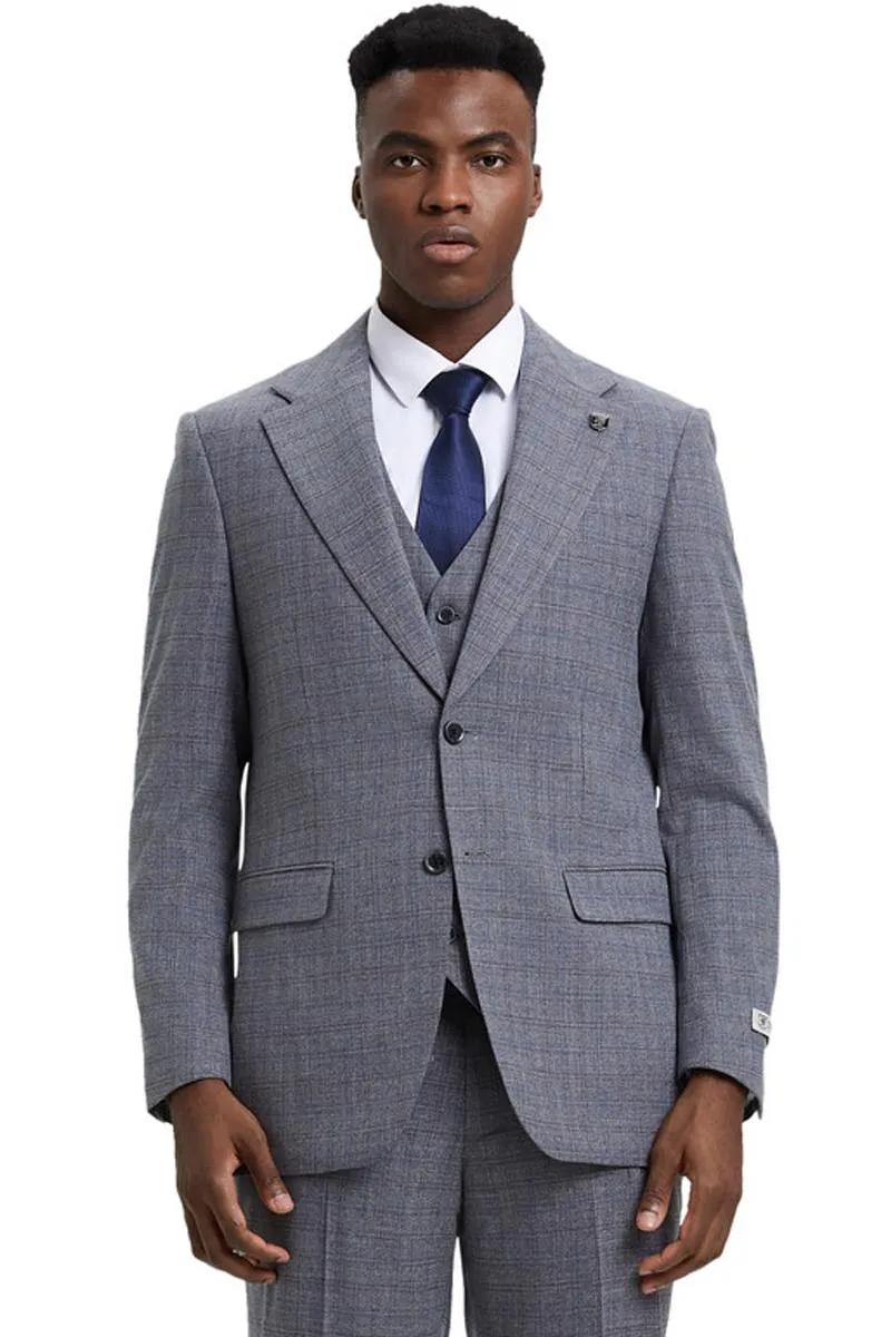Men's Stacy Adams Modern Fit Vested Suit in Light Grey Micro Check Plaid sold by Alberto Nardoni