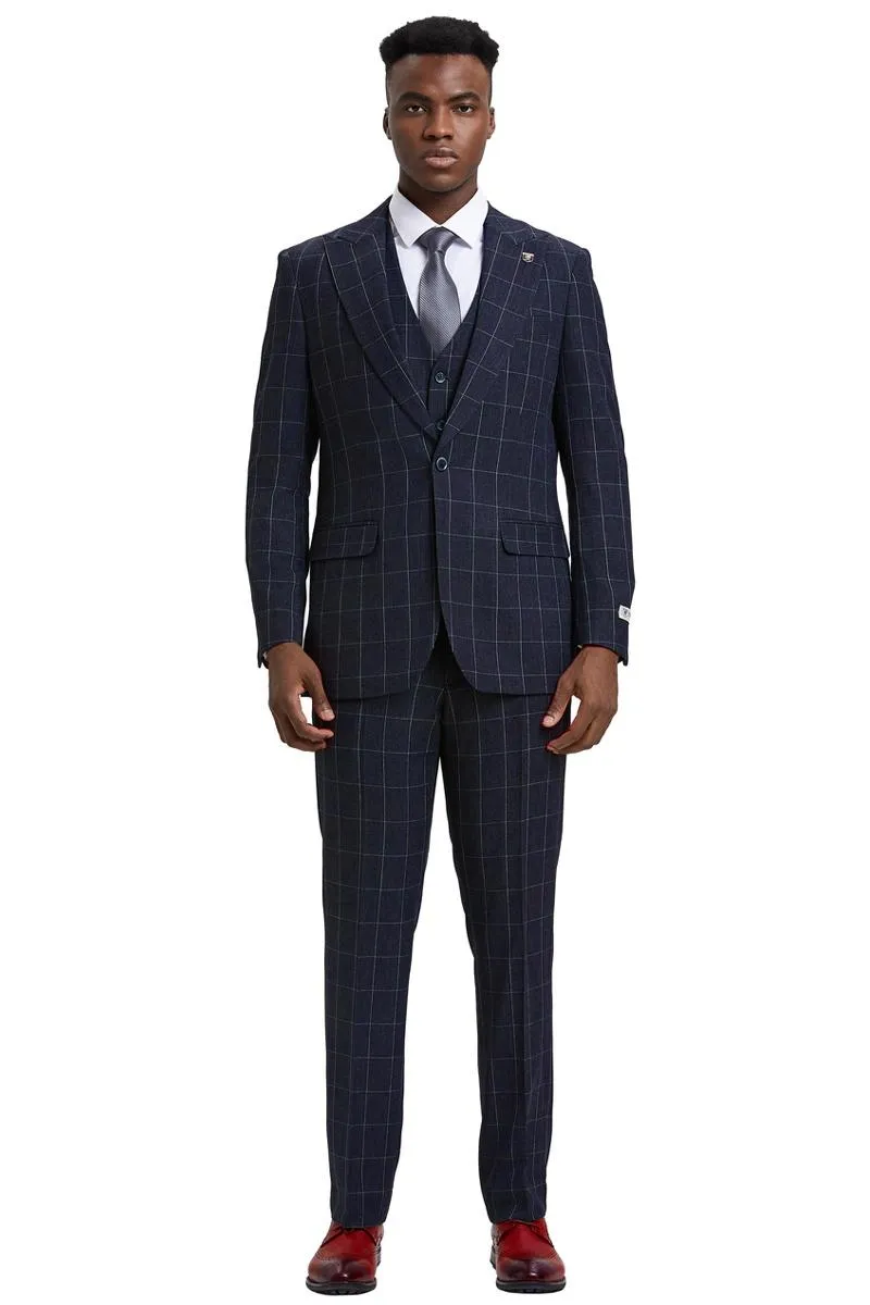 Men's Stacy Adams Vest Classic Bold Windowpane Suit in Navy Blue sold by Alberto Nardoni product image thumbnail 2
