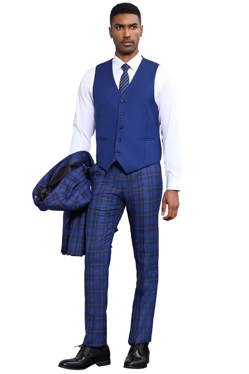 Men's Stacy Adams Bold Windowpane Plaid Print Vested Suit in Midnight Blue sold by Alberto Nardoni product image thumbnail 4