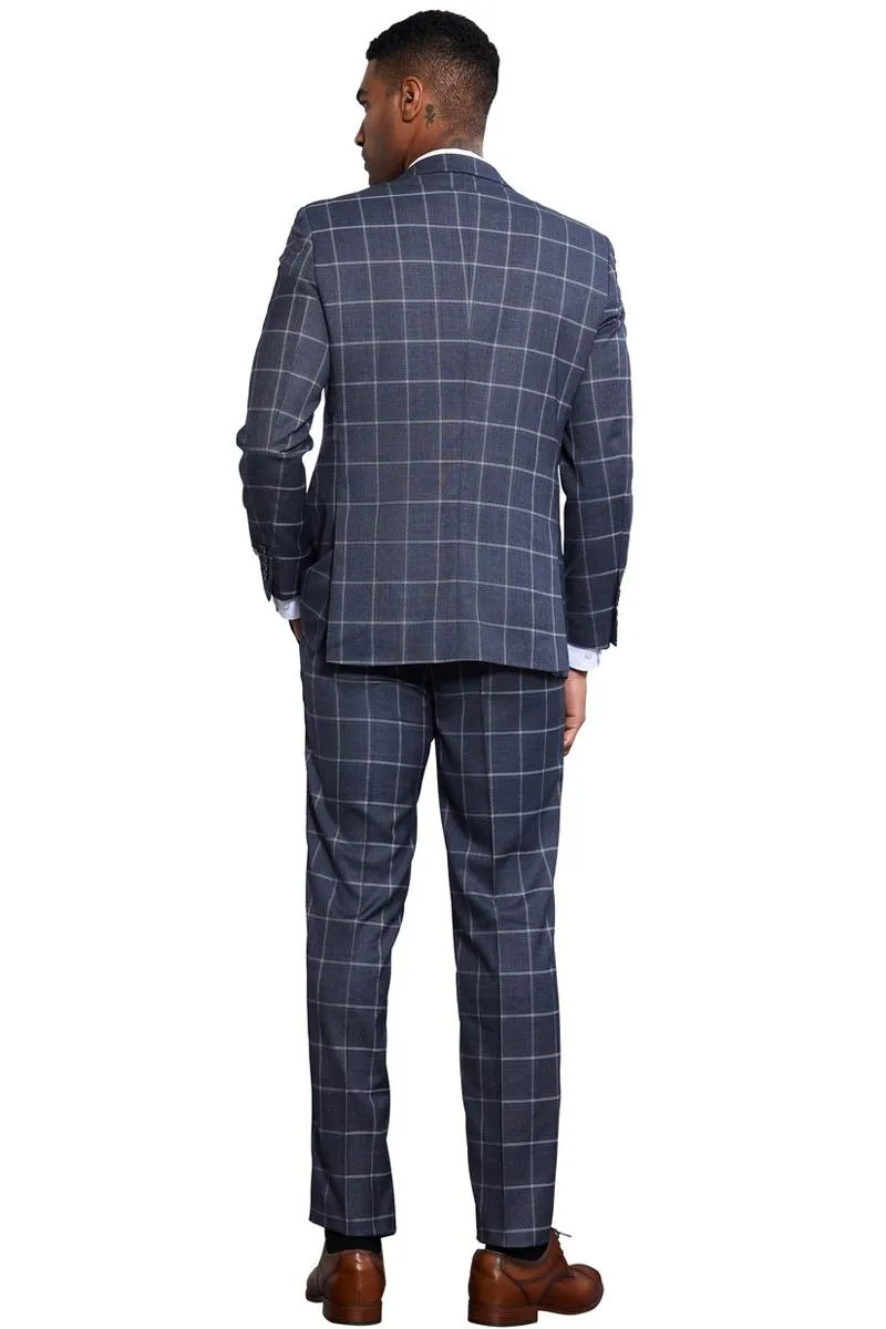 Men's Stacy Adams Classic One Button Vested Windowpane Suit in Charcoal Grey sold by Alberto Nardoni product image thumbnail 4