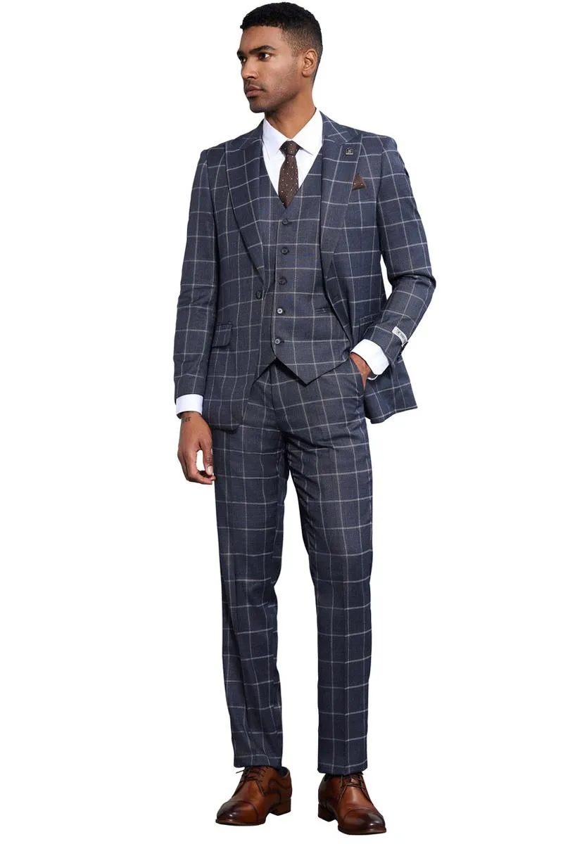 Men's Stacy Adams Classic One Button Vested Windowpane Suit in Charcoal Grey sold by Alberto Nardoni product image thumbnail 3