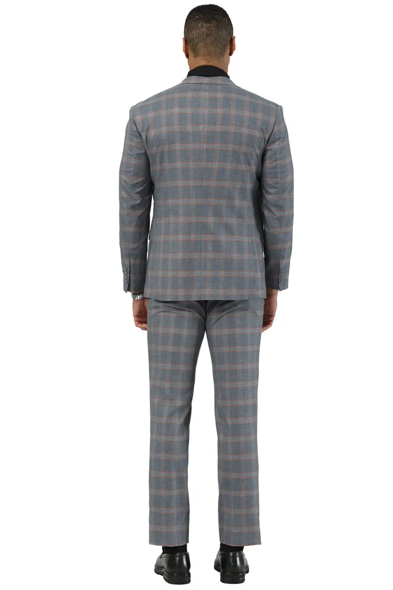 Men's Designer Stacy Adams Vested Glen Plaid Suit in Grey & Orange sold by Alberto Nardoni product image thumbnail 4