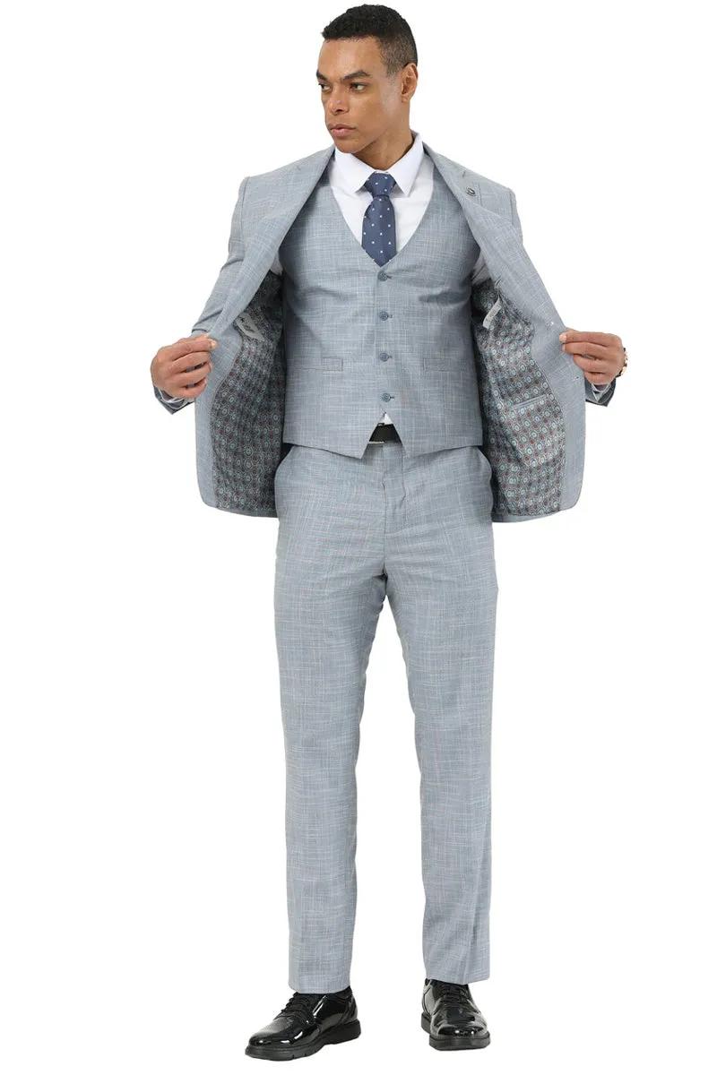 Men's Designer Stacy Adams Vested Suit in Light Grey Sharkskin Weave sold by Alberto Nardoni product image thumbnail 4