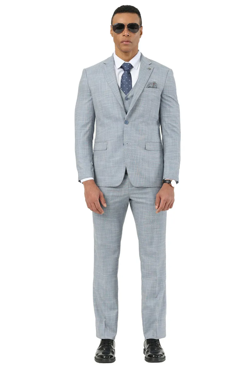 Men's Designer Stacy Adams Vested Suit in Light Grey Sharkskin Weave sold by Alberto Nardoni product image thumbnail 2