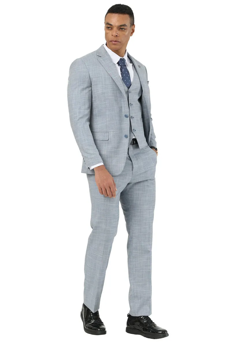 Men's Designer Stacy Adams Vested Suit in Light Grey Sharkskin Weave sold by Alberto Nardoni product image thumbnail 3