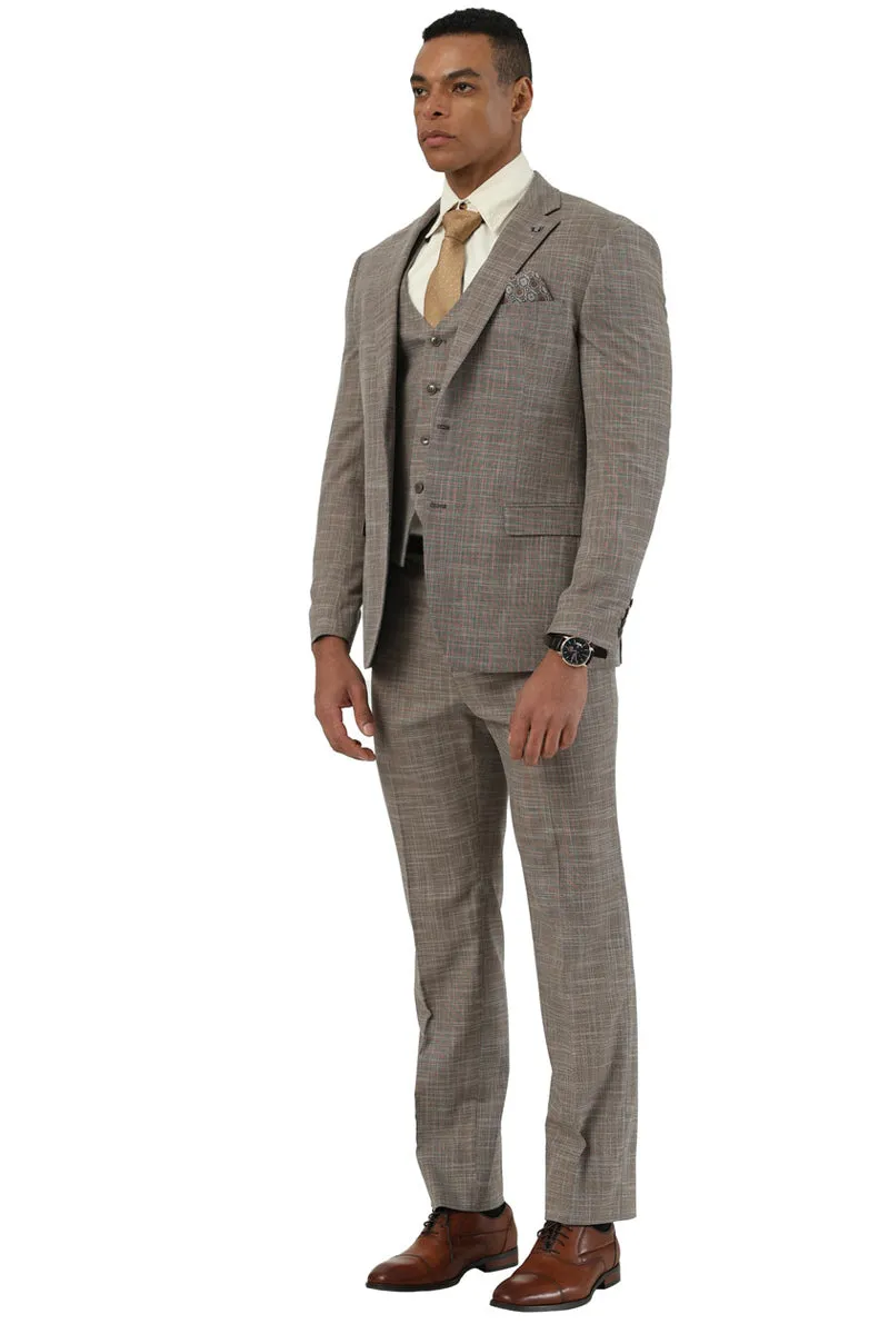 Men's Designer Stacy Adams Vested Suit in Light Brown Sharkskin Weave sold by Alberto Nardoni product image thumbnail 3